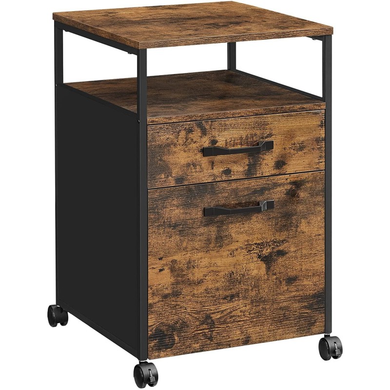 Archivador con Ruedas ESTI, en Metal y Madera, Roble Oscuro