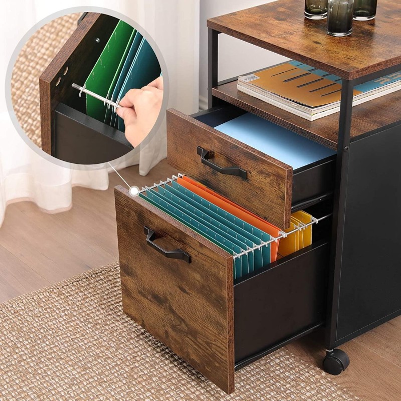Archivador con Ruedas ESTI, en Metal y Madera, Roble Oscuro