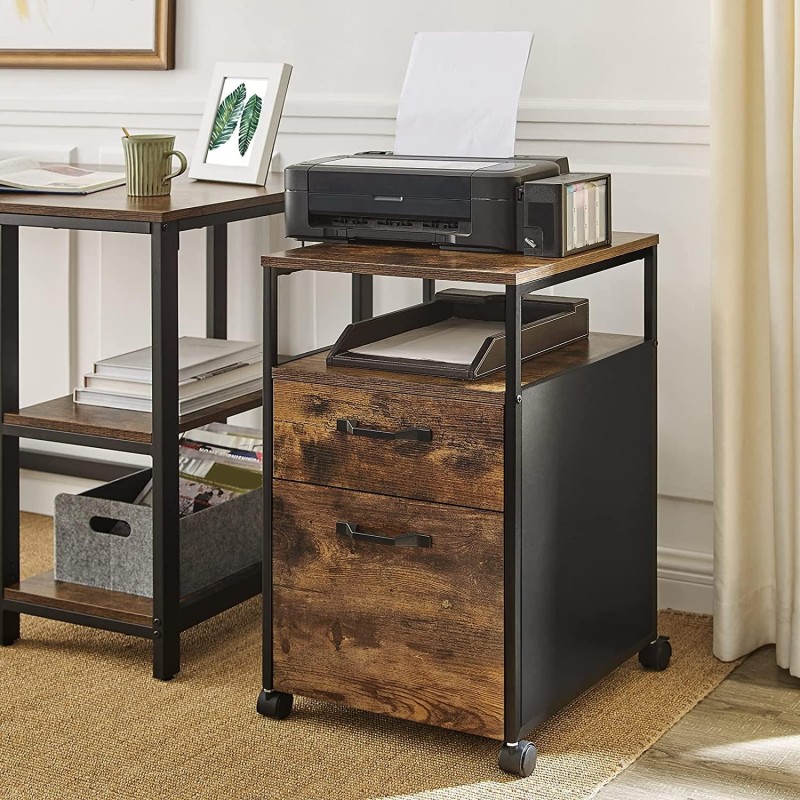 Archivador con Ruedas ESTI, en Metal y Madera, Roble Oscuro
