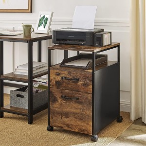 Archivador con Ruedas ESTI, en Metal y Madera, Roble Oscuro