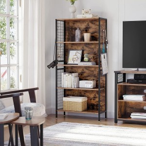 Estantería CAMPBELL en Metal y Madera, color Roble Oscuro