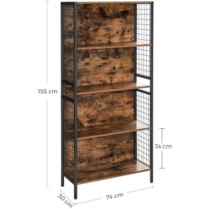 Estantería CAMPBELL en Metal y Madera, color Roble Oscuro