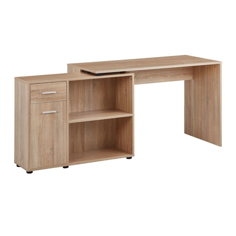 Mesa de Oficina METEORA, con Estantes y Cajones, en Madera color Roble