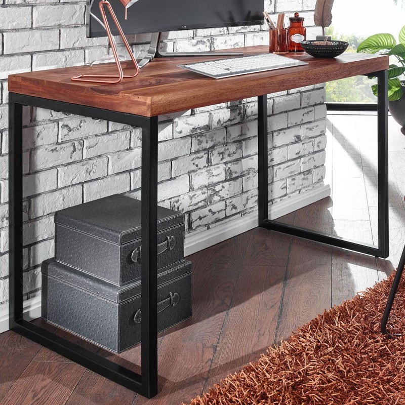 Mesa de Oficina MONTBLANC, Estructura Metálica, Superficie de Madera color Nogal