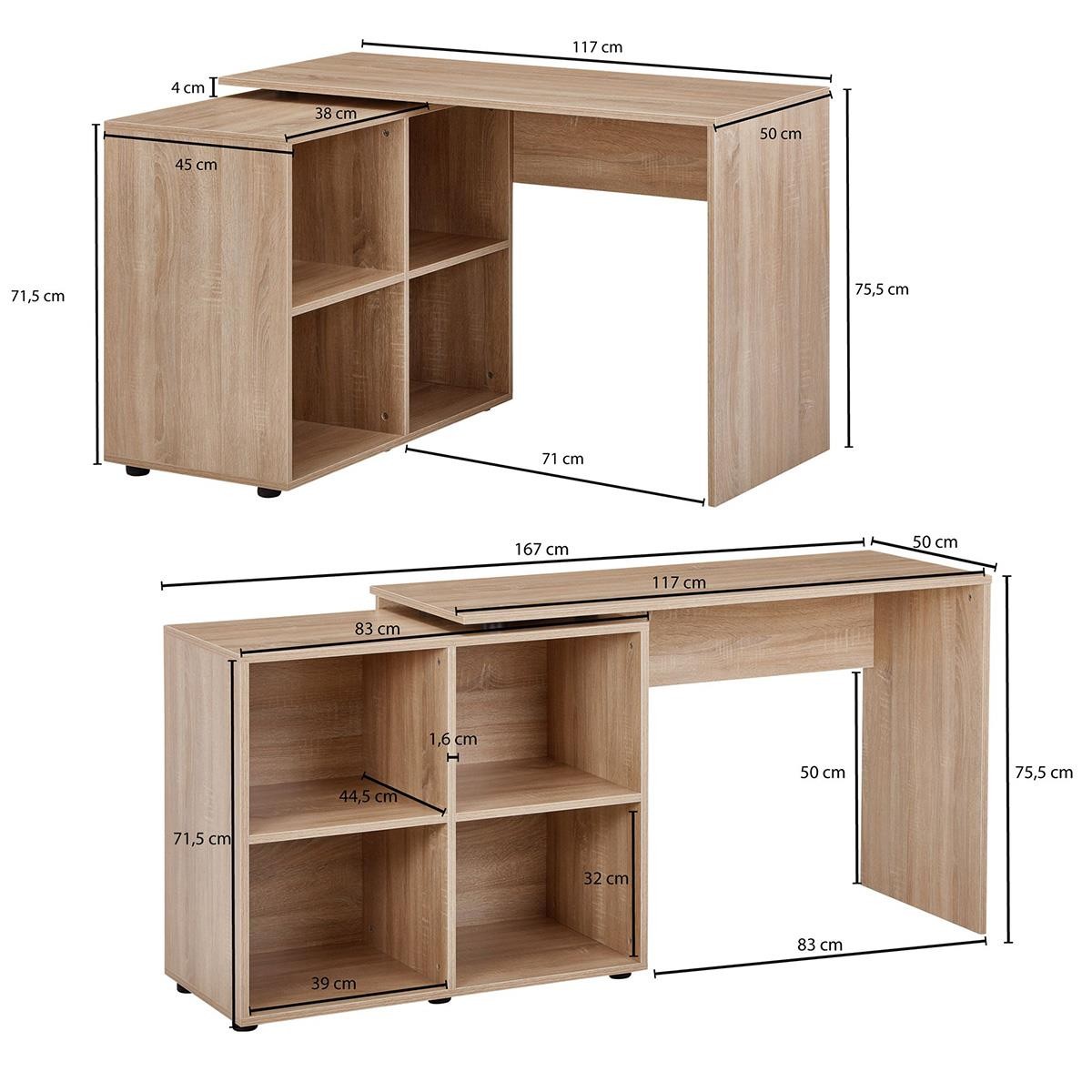 Mesa de Oficina SAKURA, 117x88x75 cm, Diseño Moderno en forma de L, en Madera color Roble