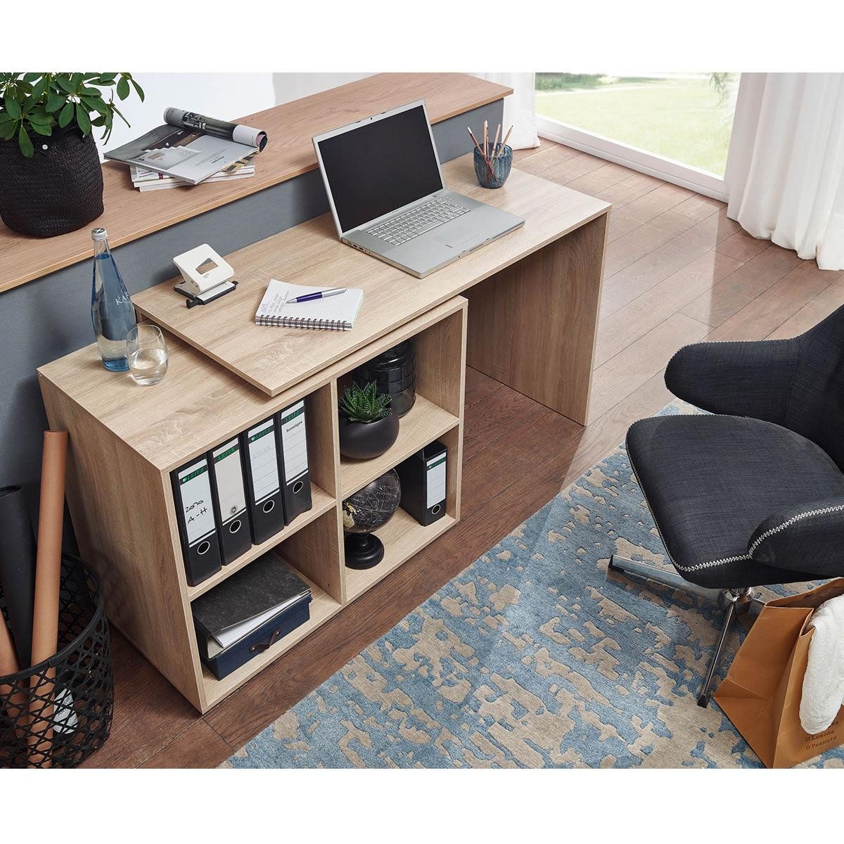 Mesa de Oficina SAKURA, 117x88x75 cm, Diseño Moderno en forma de L, en Madera color Roble