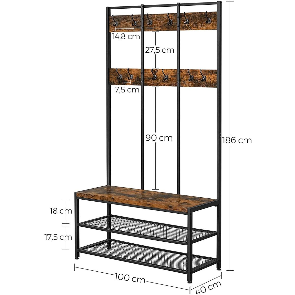 Perchero LUNY, 100x40x184 cm, con Estantes, en Madera color Roble