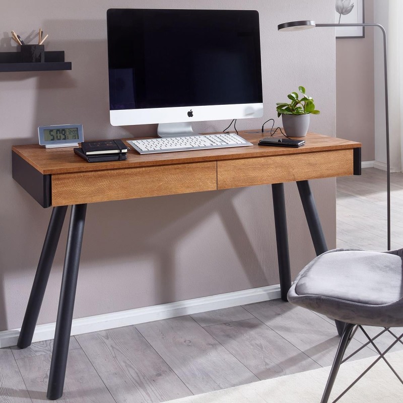 Mesa de Oficina JÚPITER, Exclusivo Diseño, con Superficie de Madera y Estructura Metálica Cromada