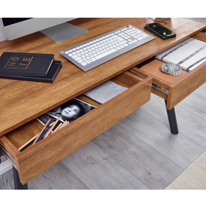 Mesa de Oficina JÚPITER, Exclusivo Diseño, con Superficie de Madera y Estructura Metálica Cromada