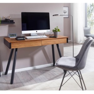 Mesa de Oficina JÚPITER, Exclusivo Diseño, con Superficie de Madera y Estructura Metálica Cromada