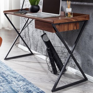 Mesa de Oficina TEMPO, en Metal y Madera, color Nogal