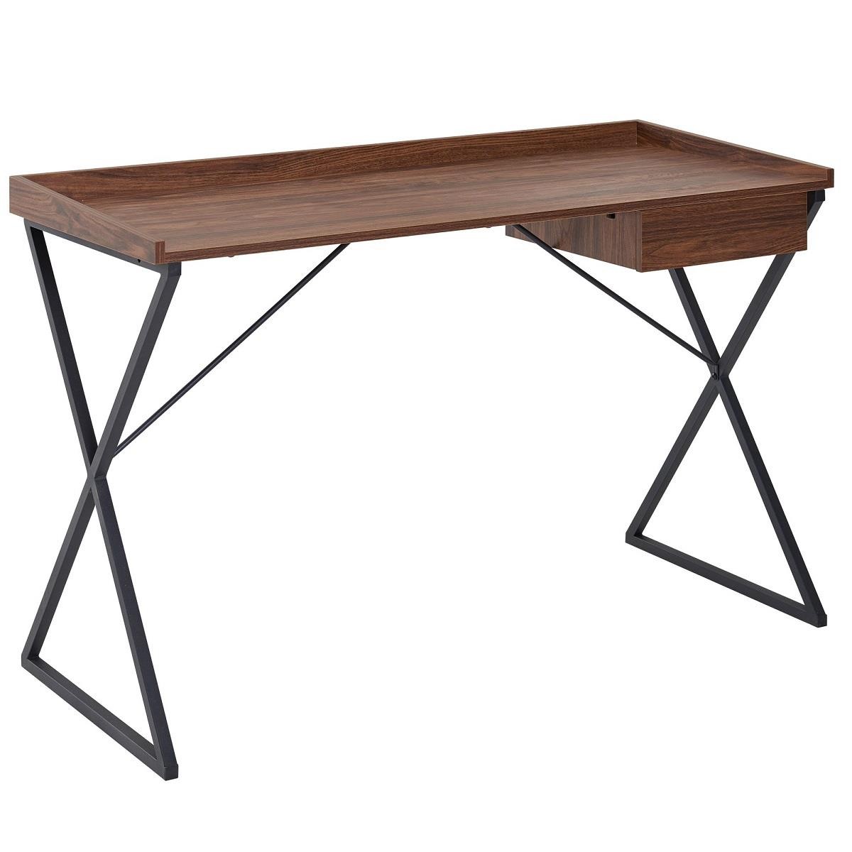 Mesa de Oficina TEMPO, 123x56x80 cm, Diseño Moderno, en Metal y Madera, color Nogal