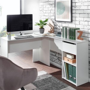 Mesa de Oficina EMPIRE, con Estantes y Cajón, en Madera color Blanco