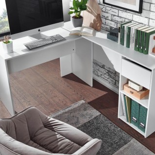 Mesa de Oficina EMPIRE, con Estantes y Cajón, en Madera color Blanco 2