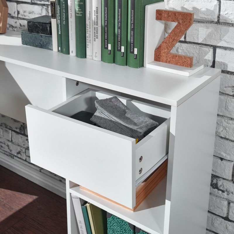 Mesa de Oficina EMPIRE, con Estantes y Cajón, en Madera color Blanco