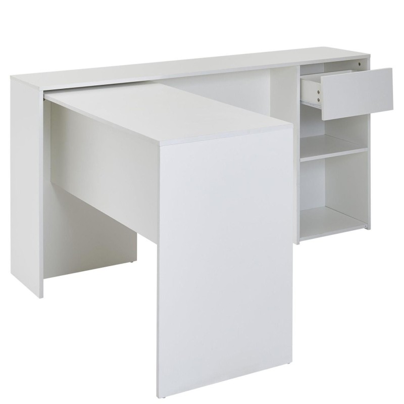 Mesa de Oficina EMPIRE, con Estantes y Cajón, en Madera color Blanco