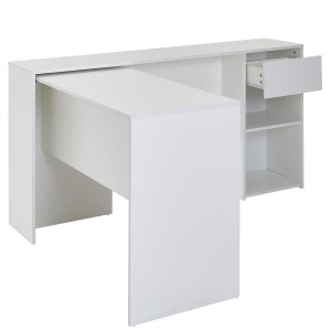 Mesa de Oficina EMPIRE, con Estantes y Cajón, en Madera color Blanco