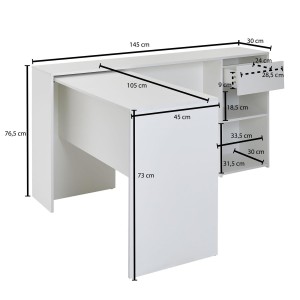 Mesa de Oficina EMPIRE, con Estantes y Cajón, en Madera color Blanco