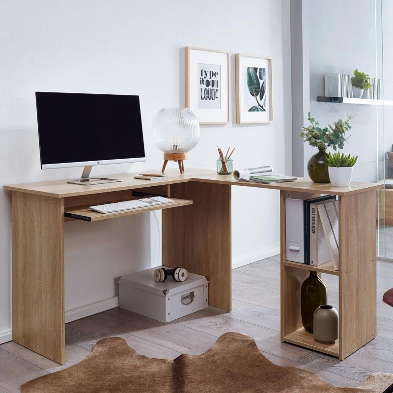 Mesa de Oficina OLONG, con Estantes, en Madera color Blanco