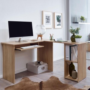 Mesa de Oficina OLONG, con Estantes, en Madera color Blanco