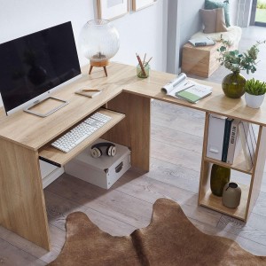 Mesa de Oficina OLONG, con Estantes, en Madera color Blanco