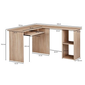 Mesa de Oficina OLONG, con Estantes, en Madera color Blanco