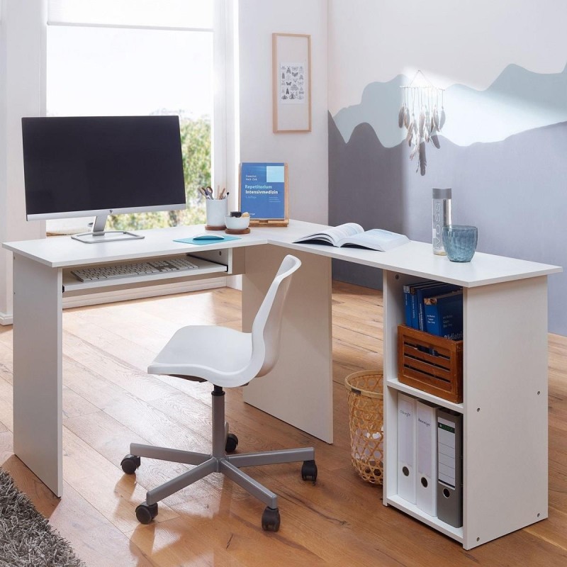 Mesa de Oficina OLONG, con Estantes, en Madera color Blanco