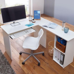 Mesa de Oficina OLONG, con Estantes, en Madera color Blanco