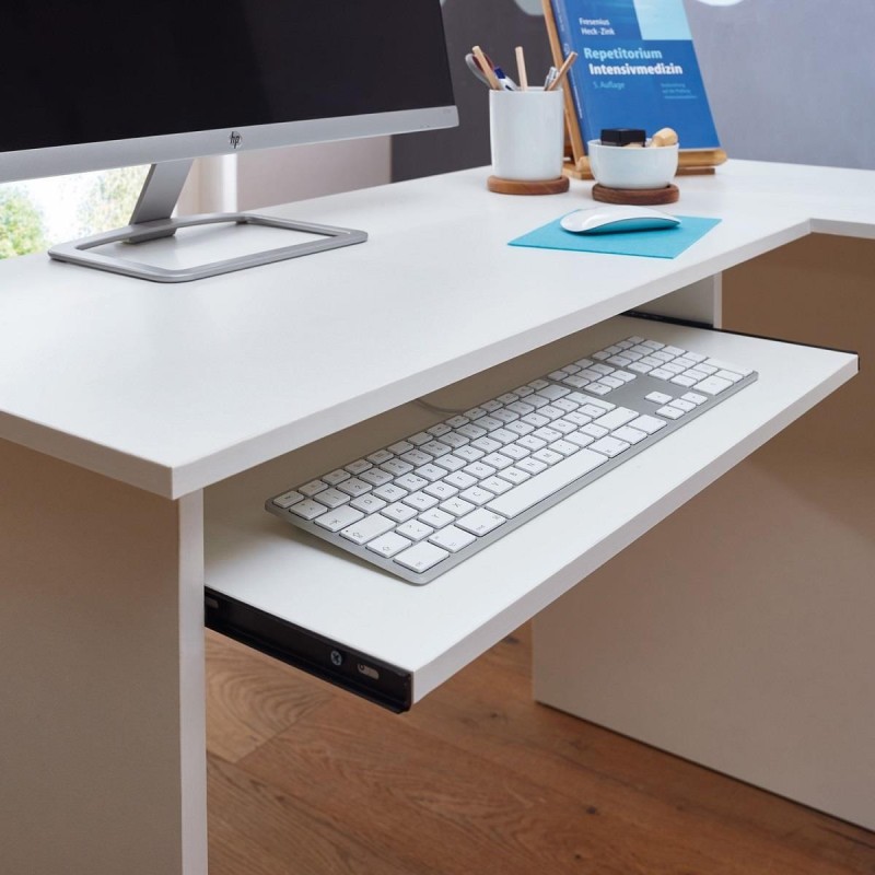 Mesa de Oficina OLONG, con Estantes, en Madera color Blanco
