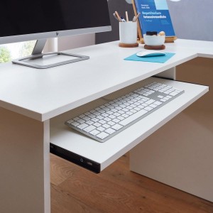 Mesa de Oficina OLONG, con Estantes, en Madera color Blanco