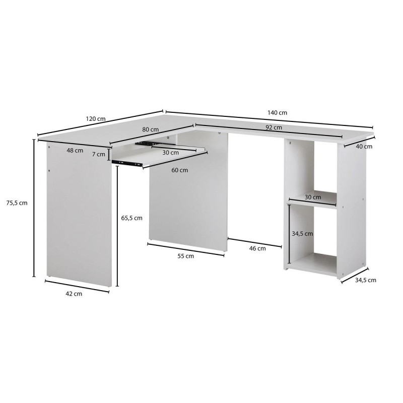 Mesa de Oficina OLONG, con Estantes, en Madera color Blanco