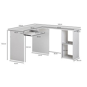 Mesa de Oficina OLONG, con Estantes, en Madera color Blanco