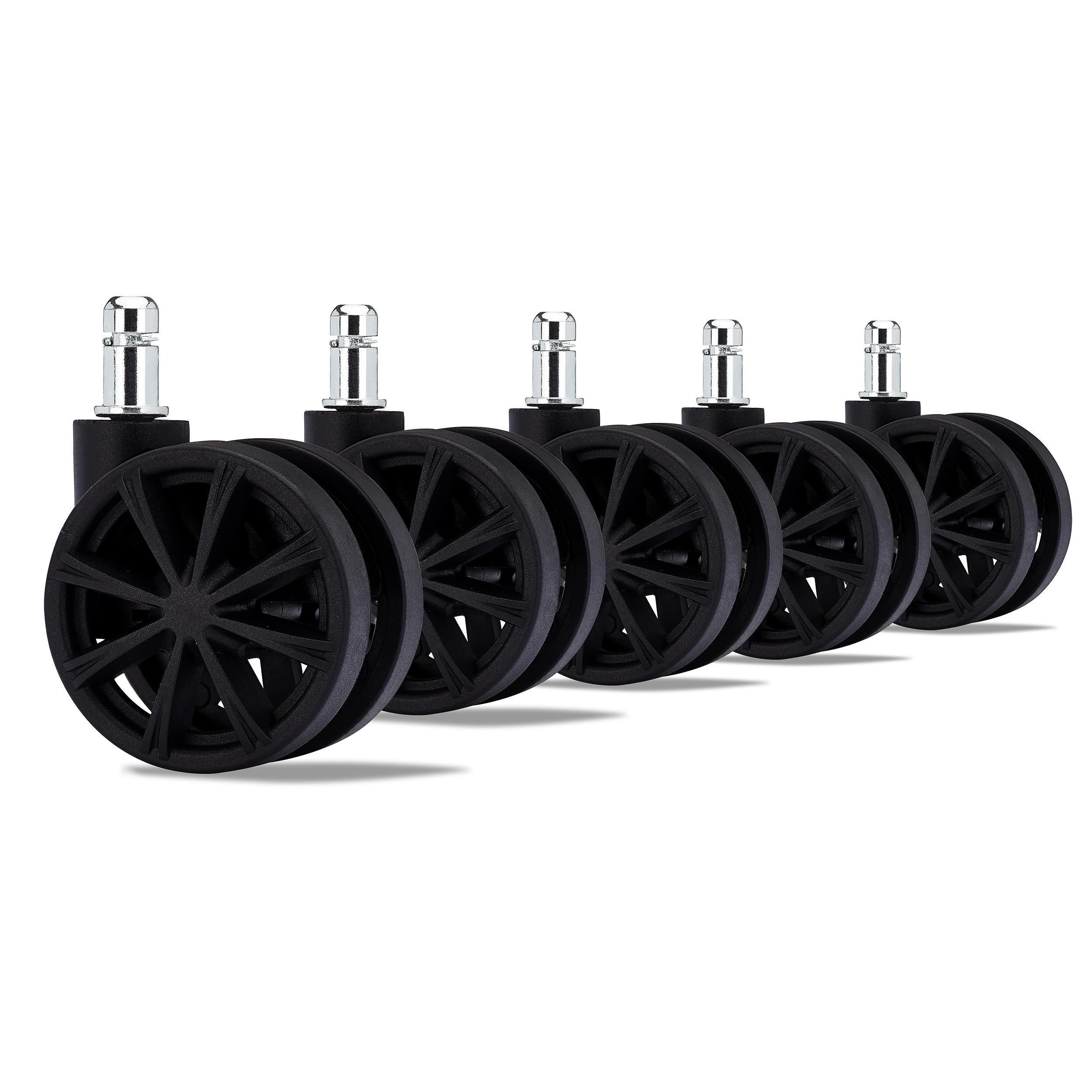 5x Ruedas Sillas Oficina 11x60mm, Diseño Moderno con Radios, Resistentes, En Negro