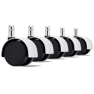 Lote 5 Ruedas para Sillas de Oficina, 11mm, De Goma, Detalle Cromo