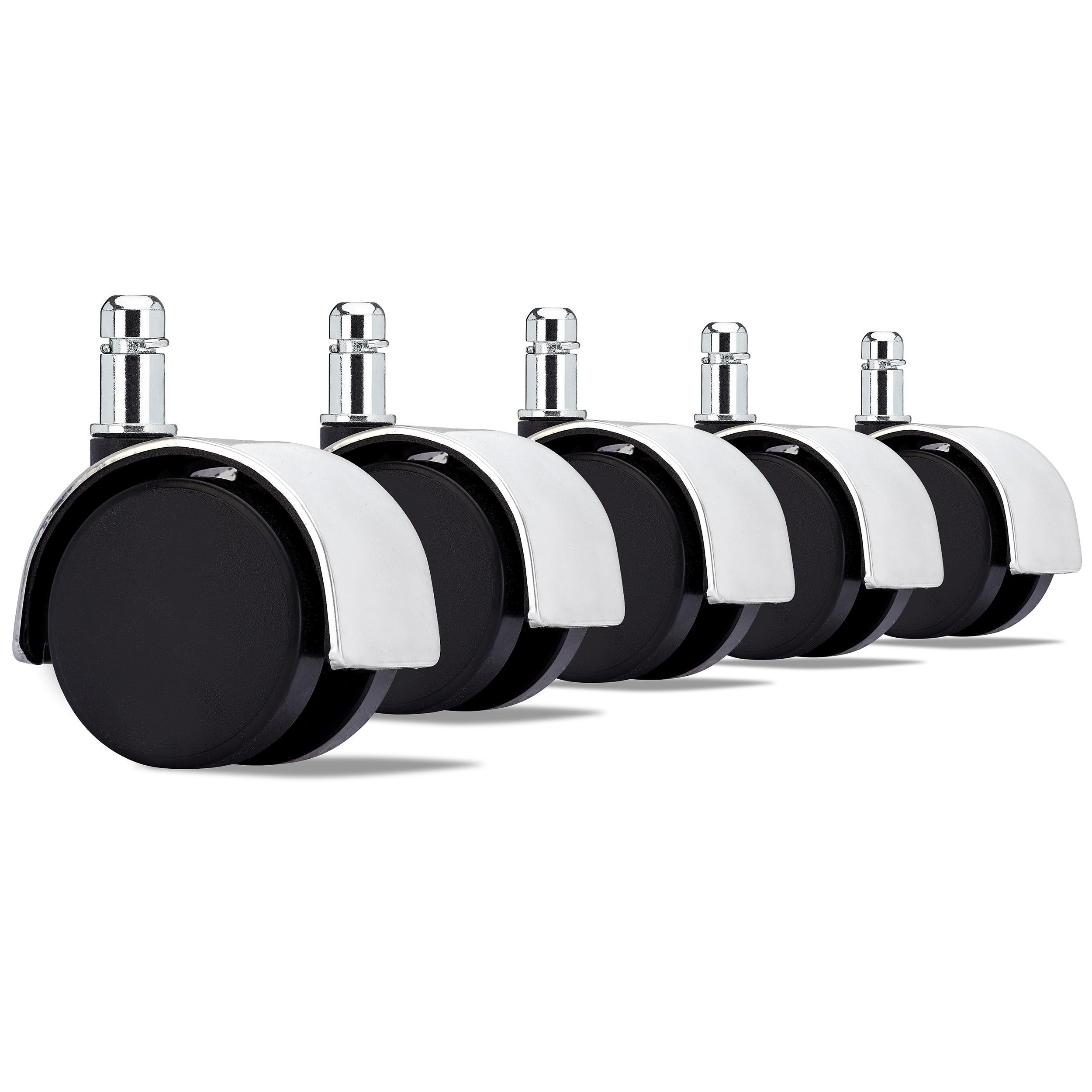 5x Ruedas Sillas Oficina 11x50mm, Recubrimiento Goma, Diseño Cromado, Resistentes 150kg