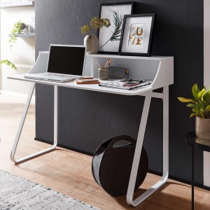 Mesa para Ordenador ROUNDY, Diseño Moderno, en Metal y Madera color Blanco