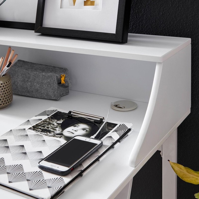 Mesa para Ordenador ROUNDY, Diseño Moderno, en Metal y Madera color Blanco