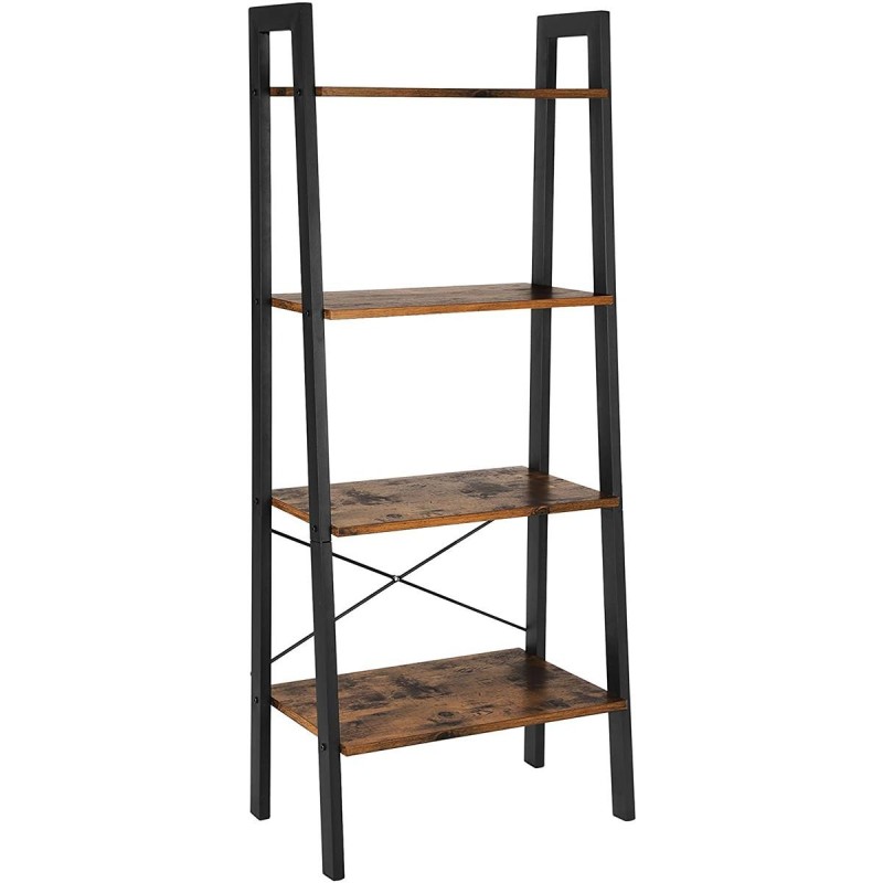 Estantería MENDY, Diseño Rústico en Escalera, en Madera color Nogal