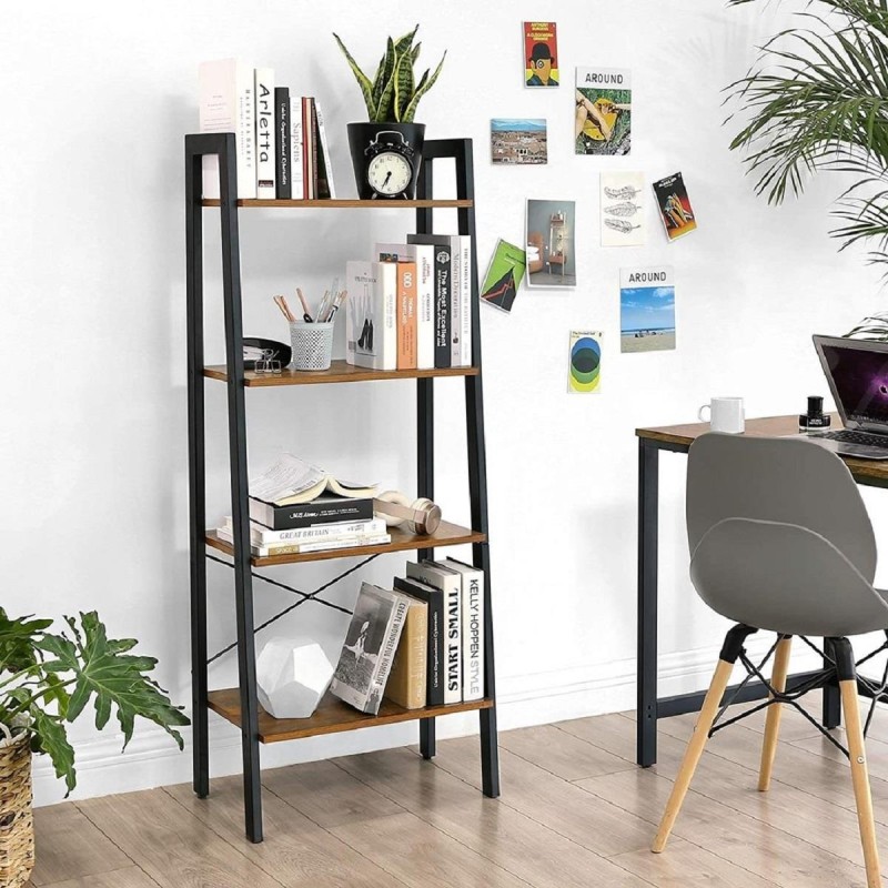 Estantería MENDY, Diseño Rústico en Escalera, en Madera color Nogal