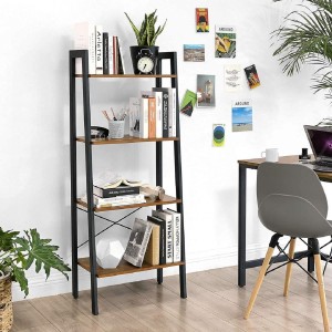 Estantería MENDY, Diseño Rústico en Escalera, en Madera color Nogal