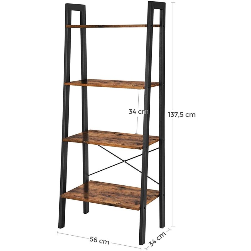 Estantería MENDY, Diseño Rústico en Escalera, en Madera color Nogal