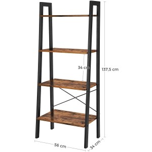 Estantería MENDY, Diseño Rústico en Escalera, en Madera color Nogal