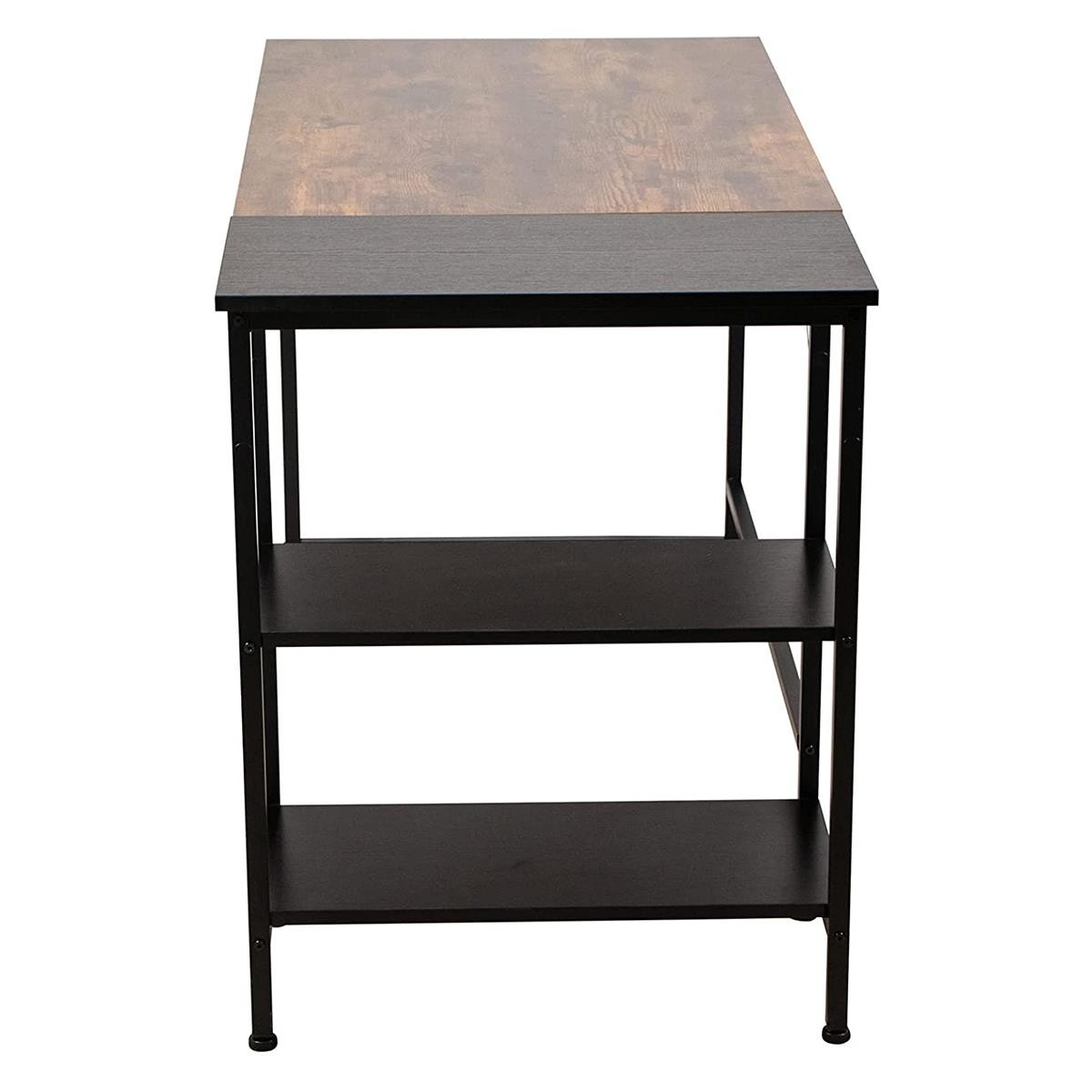 Mesa de Oficina ARIES, 120x60x75 cm, con Estantes, en Metal y Madera color Nogal