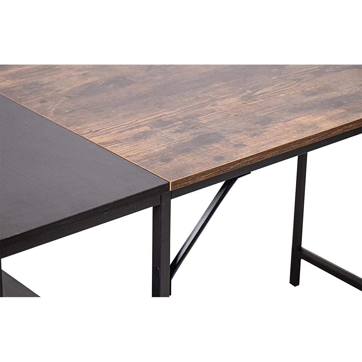 Mesa de Oficina ARIES, 120x60x75 cm, con Estantes, en Metal y Madera color Nogal
