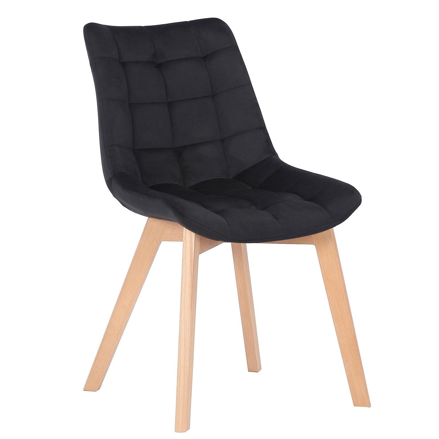 Silla de Confidente LODRI, Grueso Acolchado, Patas de Madera, en Terciopelo color Negro