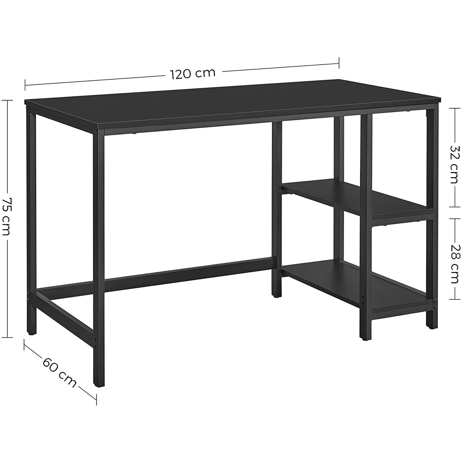 Mesa de ordenador ERGOS, 120x60x75 cm, Diseño Moderno e Industrial, en Madera color Negro