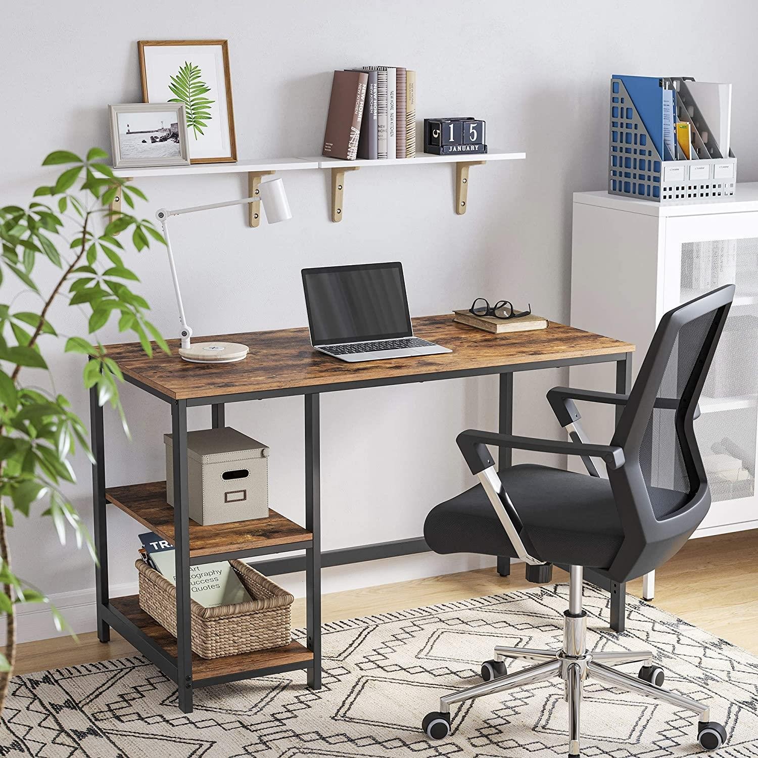 Mesa de ordenador ERGOS, 120x60x75 cm, Diseño Moderno e Industrial, en Madera color Negro