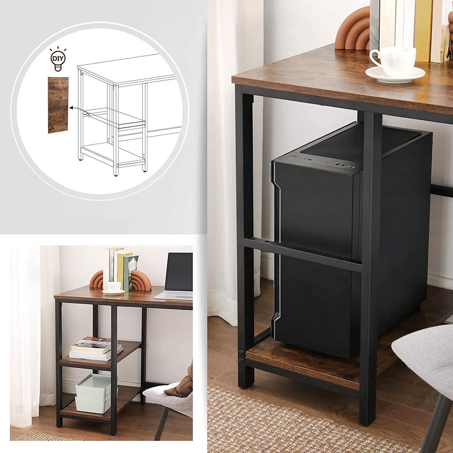 Mesa de ordenador ERGOS, 120x60x75 cm, Diseño Moderno e Industrial, en Madera color Negro