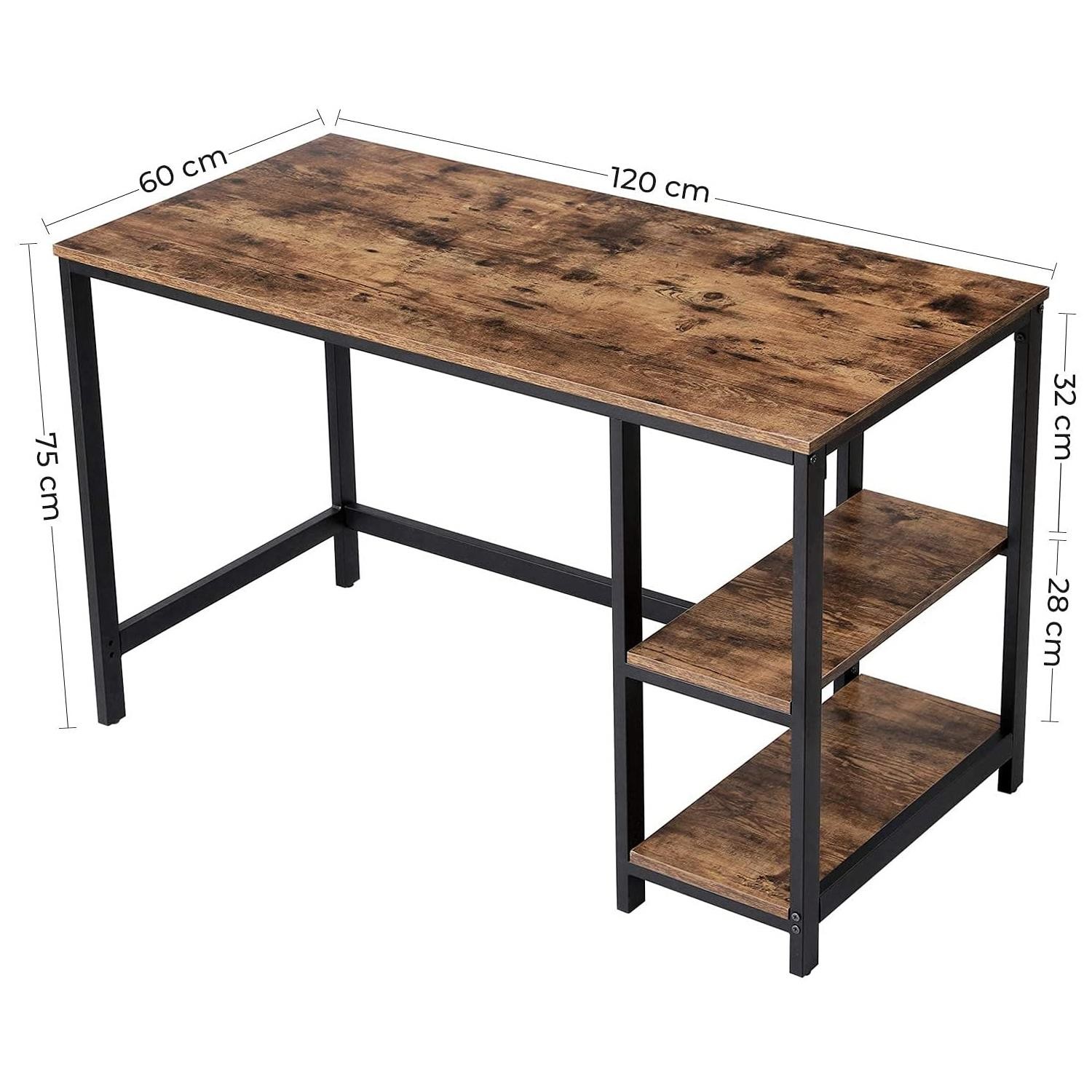 Mesa de ordenador ERGOS, 120x60x75 cm, Diseño Moderno e Industrial, en Madera color Negro