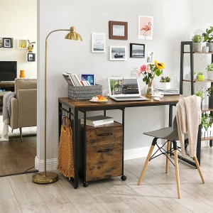 Mesa de Oficina OMEGA, Estructura Metálica, Madera color Marrón Oscuro